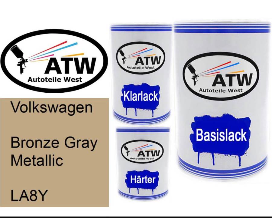 Volkswagen, Bronze Gray Metallic, LA8Y: 500ml Lackdose + 500ml Klarlack + 250ml Härter - Set, von ATW Autoteile West.